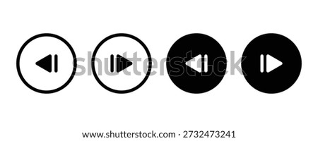 Rewind and fast forward media player icons in outline and solid styles