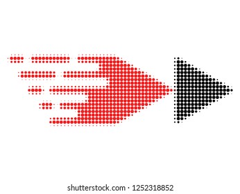 Rewind forward halftone dotted icon with fast speed effect. Vector illustration of rewind forward designed for modern abstraction with symbols of speed, rush, progress, energy.