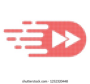 Rewind forward halftone dotted icon with fast speed effect. Vector illustration of rewind forward designed for modern abstract with symbols of speed, rush, progress, energy.