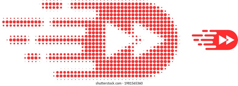 Rewind forward halftone dotted icon illustration. Halftone array contains round points. Vector illustration of rewind forward icon on a white background. Flat abstraction for rewind forward pictogram.