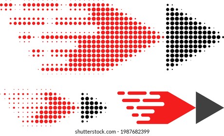 Rewind Forward Halftone Dotted Icon. Halftone Pattern Contains Round Elements. Vector Illustration Of Rewind Forward Icon On A White Background.