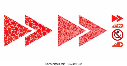 Rewind forward mosaic of rugged pieces in variable sizes and color tones, based on rewind forward icon. Vector tuberous items are composed into mosaic.