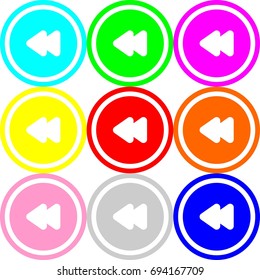 Rewind icon , circle sign design with different colors