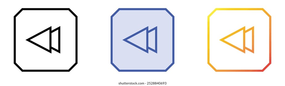 Symbol zum Zurückspulen. Lineares, blaues Füllungs- und Farbverlauf-Design einzeln auf weißem Hintergrund