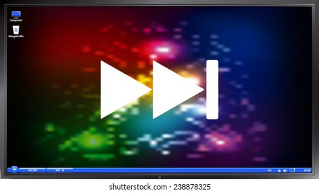 Rewind icon. Media player on the screen monitor. Made vector illustration