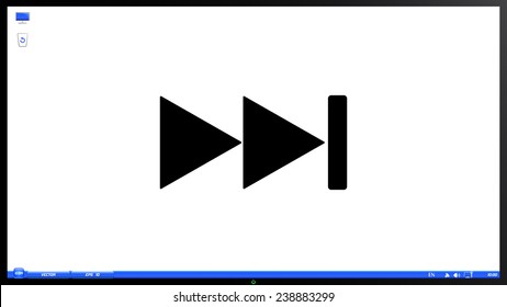 Rewind icon. Media player on the screen monitor. Made vector illustration