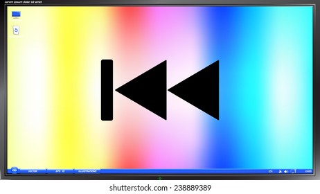 Rewind icon. Media player on the screen monitor. Made vector illustration
