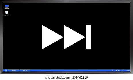 Rewind icon. Media player on the screen monitor. Made vector illustration