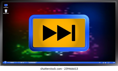 Rewind icon. Media player on the screen monitor. Made vector illustration