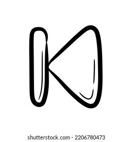 Rewind icon for music and video hand drawn. Button in doodle sketch style. A simple doodle drawing scheme. Vector illustration.