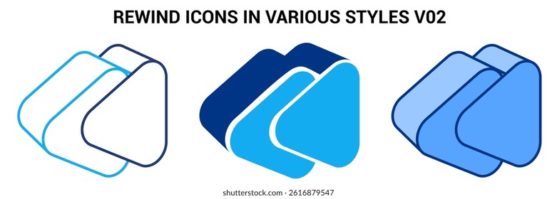Rewind icon represented by Simple Rewind icon Blue, Dualline, Dualtone style.