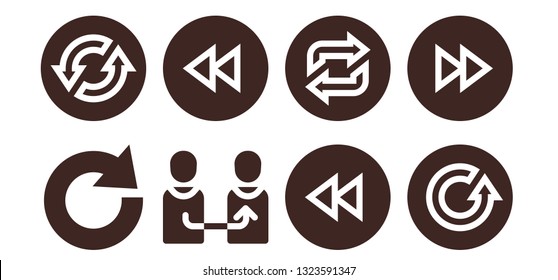 rewind icon set. 8 filled rewind icons.  Collection Of - Redo, Loop, Change, Rewind, Backward, Refresh, Forwards