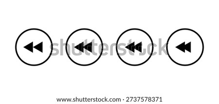 Rewind icon set in circular outline. Previous back, backward symbol