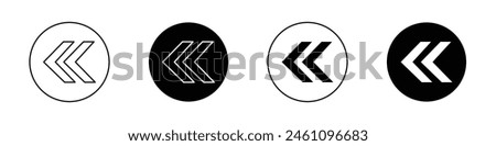 Rewind icon set. music or video rewing vector button in black filled and outlined style.