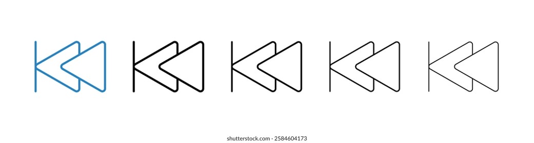 Rewind icons in five different stroke sizes