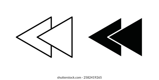 Rewind icons pack vectors in black flat and strokes