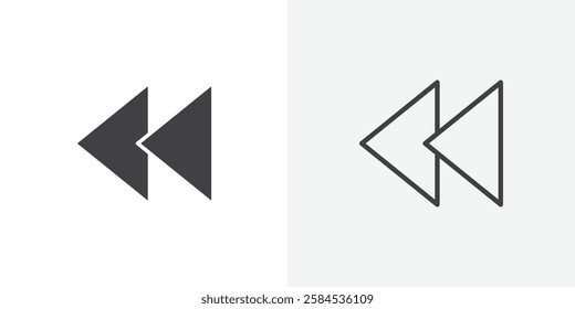 Rewind icons vectors illustrations in black fill and liner versions