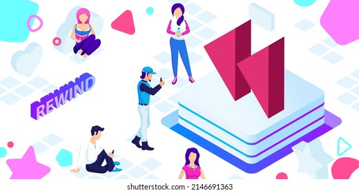 Rewind isometric design icon. Vector web illustration. 3d colorful concept