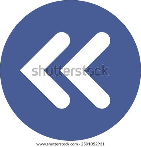 Rewind left button. Round blue icon with arrows pointing left. Vector icon for applications, UI and web design