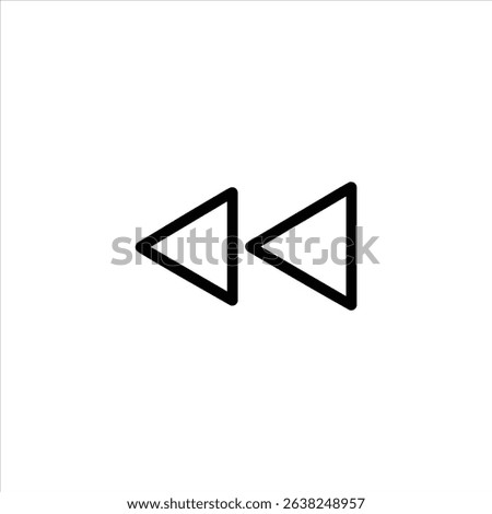 A rewind media control button, shown as two triangles pointing left. Represents going back or reversing playback. Isolated on a white background.