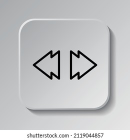 Rewind musical simple icon. Flat desing. Black icon on square button with shadow. Grey background.ai