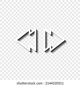 Rewind musical simple icon. Flat desing. White with shadow on transparent grid.ai