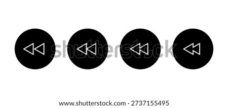 Rewind outline icon set in black circle. Previous back, backward symbol