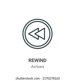 Rewind outline vector icon. Thin line black rewind icon, flat vector simple element illustration from editable arrows concept isolated on white background