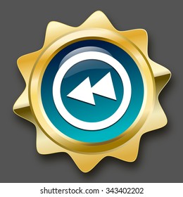 rewind seal or icon with arrow sign. Glossy golden seal or button.