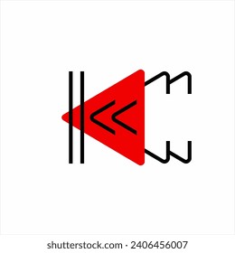 Rewind symbol logo design in line art style.