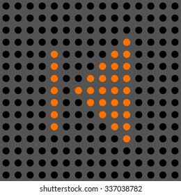 Rewind symbol vector illustration. Small light dots on LCD screen. Pixel icon.