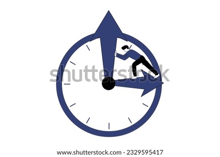 Rewind time to change or correct a mistake. A businessman standing on the hour hand of a clock manages to push back the minute hand to turn back time.