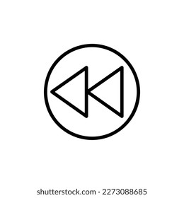 Rewind Vektorsymbol, Outline-Stil, einzeln auf weißem Hintergrund.