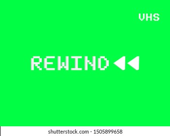 Rewind VHS screen of a videotape player. Retro 80s style vintage television video recorder pixel art background. Green screen chromakey vector svg