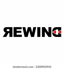  Rewind" word design with rewind symbol on upside down letter D