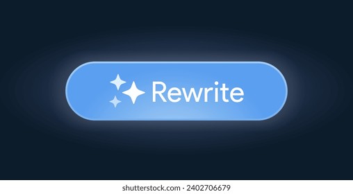 Rewrite AI button. Artificial intelligence icon. Machine learning text generator. Generate code pressbutton. LLM magic stars. Vector Illustration