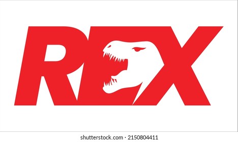 A REX Logo, with a T - Rex head between the letters E and X.