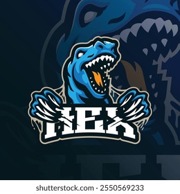 Rex Maskottchen Logo Design Vektor mit moderner Illustration Konzept Stil für Abzeichen, Emblem und T-Shirt Druck. Wütende Rex-Illustration für Sport- und Sportteam.