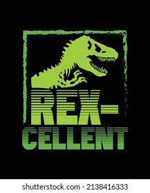 Camiseta Rex-Cellent Dinosaurs, Parque Jurásico Tipografía Mundo Diseño de Silueta