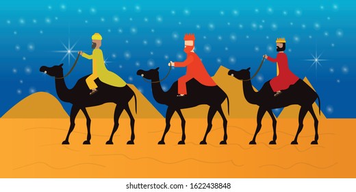 Reyes magos. Happy Epiphany day card - Vector