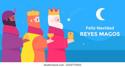 reyes magos ilustração de banner horizontal em estilo plano