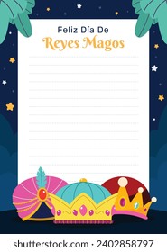 Reyes Magos Letter Template. Los Reyes Magos ( Translation - Three Wise Men ). Happy epiphany day. January 6. Nativity of Jesus. Cartoon Vector illustration letter Template design.