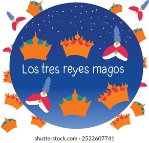 Ilustración vectorial Reyes Magos. Bueno para el Anuncio, cartel, tarjeta de felicitación, tarjeta del partido, invitación, Plantilla, publicidad, folletos, volantes, banners publicitarios y redes sociales
