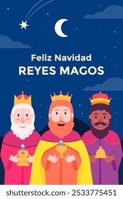 reyes magos vertical banner illustration in flat style