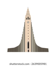 Hallgrímskirkja (Reykjavik). Catholic church isolated on white background. Vector illustration