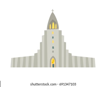 Reykjavik church icon. Nordic schematic cartoon capital. Vector illustration, isolated on white background