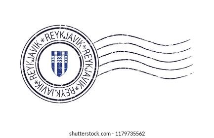 Reykjavik  city grunge postal rubber stamp and flag on white background
