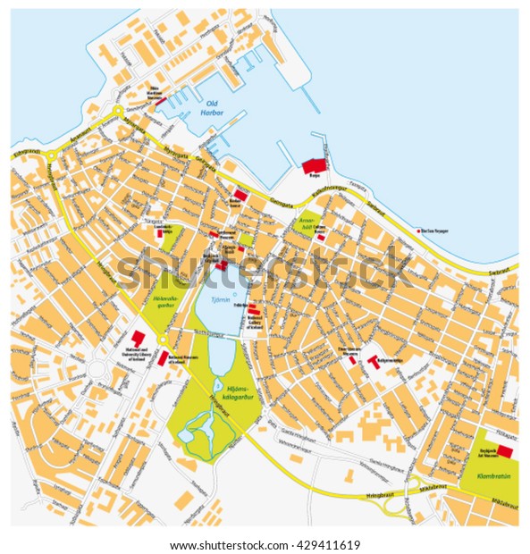 Reykjavik City Map Road Names Iceland Stock Vector (Royalty Free ...