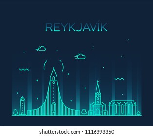 Reykjavik city skyline, Iceland. Trendy vector illustration, linear style