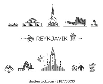 Reykjavik detailed monuments. Vector illustration